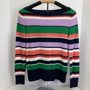 Halogen Womens Multicolor Striped Boat Neck Lightweight Long Sleeve Sweater Sz M